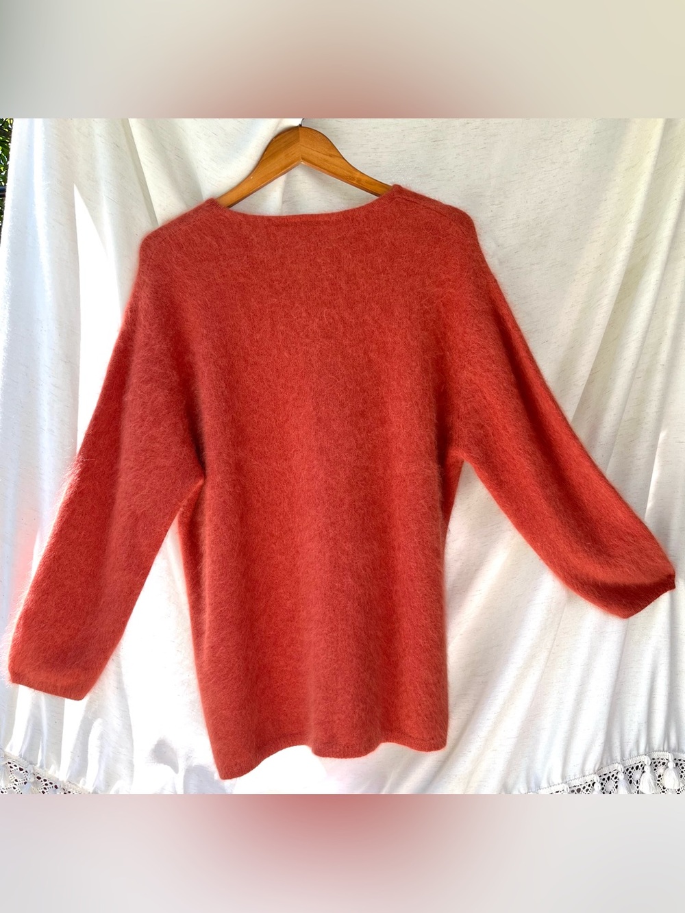 Angora Mohair V-Neck Sweater Sunset Orange CANDA Made C&A Woman Plus Size XXL - Picture 4 of 8